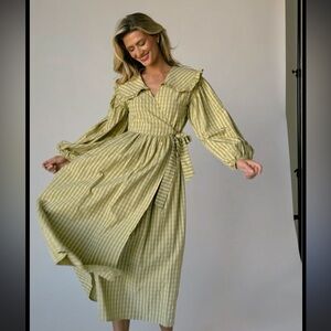 Zoco Gingham Green Maxi Wrap Dress | Women’s | XS